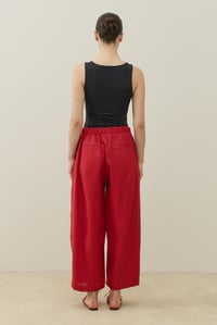 Kırmızı Barrel Fit Keten Pantolon