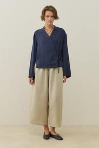 Lacivert Kruvaze Bağlamalı Mini Kimono