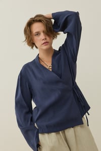 Lacivert Kruvaze Bağlamalı Mini Kimono