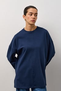 Lacivert Oversize Kesim Uzun Kollu Basic T-Shirt