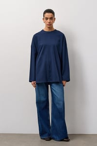 Lacivert Oversize Kesim Uzun Kollu Basic T-Shirt