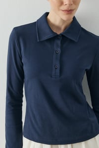 Lacivert Polo Yaka Uzun Kollu T-shirt