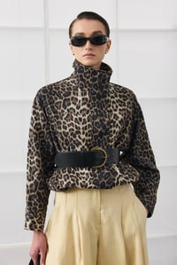 Leopar Desenli Dik Yaka Bomber Ceket