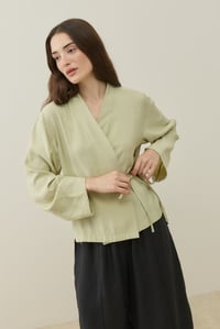 Lime Kruvaze Bağlamalı Mini Kimono
