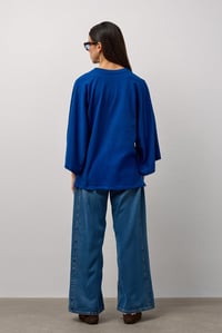 Mavi Geniş Kollu Uzun Basic T-Shirt