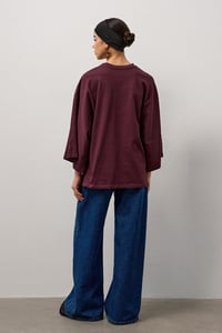 Mürdüm Geniş Kollu Uzun Basic T-Shirt