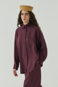Mürdüm Oversize Basic Keten Gömlek