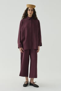 Mürdüm Oversize Basic Keten Gömlek