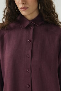 Mürdüm Oversize Basic Keten Gömlek