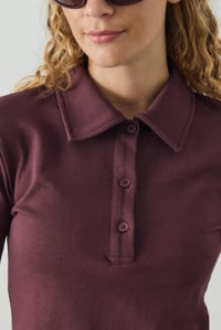 Mürdüm Polo Yaka Uzun Kollu T-shirt