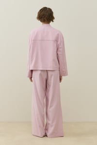 Pembe Hakim Yakalı Bant Kapama Keten Ceket