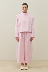 Pembe Metal Düğmeli Kruvaze Keten Ceket