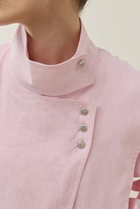 Pembe Metal Düğmeli Kruvaze Keten Ceket