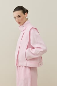 Pembe Metal Düğmeli Kruvaze Keten Ceket