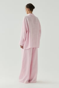 Pembe Oversize Basic Keten Gömlek