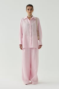 Pembe Oversize Basic Keten Gömlek