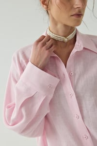 Pembe Oversize Basic Keten Gömlek