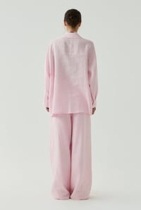 Pembe Oversize Basic Keten Gömlek