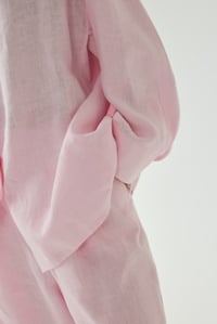 Pembe Oversize Basic Keten Gömlek