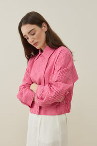 Pembe Pötikare Desenli Mini Bomber Ceket