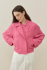 Pembe Pötikare Desenli Mini Bomber Ceket