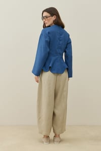 Saks Mavisi Hakim Yaka Peplum Keten Bluz