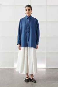 Saks Mavisi Oversize Basic Keten Gömlek