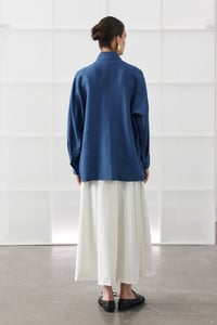 Saks Mavisi Oversize Basic Keten Gömlek