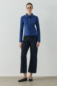 Saks Mavisi Polo Yaka Uzun Kollu T-shirt