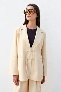Sarı Çift Bağlama Detaylı Blazer Takım