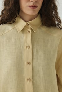 Sarı Oversize Basic Keten Gömlek
