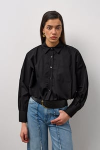 Siyah Beli Lastikli Crop Poplin Gömlek