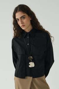 Siyah Çift Cepli Mini Poplin Gömlek