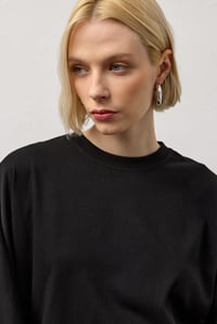 Siyah Geniş Kollu Uzun Basic T-Shirt