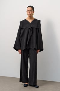 Siyah Kimono Form Hafif Dökümlü Takım
