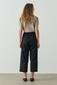 Siyah Lastik Belli Bağcıklı Gabardin Pantolon
