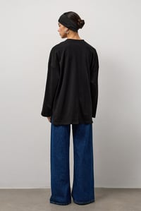Siyah Oversize Kesim Uzun Kollu Basic T-Shirt