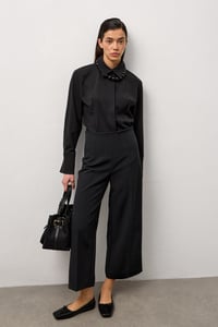 Siyah Pens Detaylı Culotte Pantolon