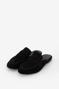 Siyah Süet Bantlı Loafer Terlik