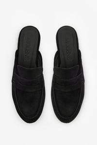 Siyah Süet Bantlı Loafer Terlik