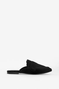 Siyah Süet Bantlı Loafer Terlik