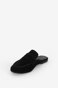Siyah Süet Bantlı Loafer Terlik