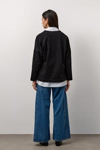 Siyah V Yaka Uzun Kollu Basic T-Shirt