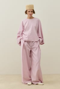 Toz Pembe Yarasa Kol Detaylı Mini Keten Bluz