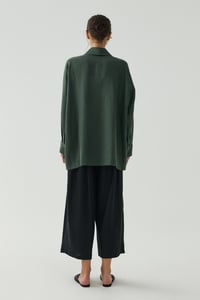 Yeşil Oversize Basic Keten Gömlek