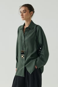 Yeşil Oversize Basic Keten Gömlek