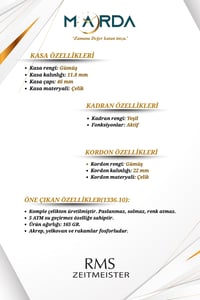 Fonksiyonlu Gümüş-Yeşil Renk Çelik Kordon Çelik Kasa Erkek Kol Saati 1336.10MR
