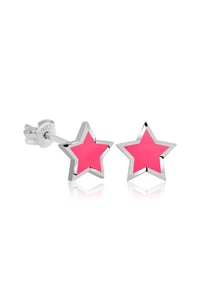 Gümüş Fosforlu Pembe Yıldız Küpe  T4777MR