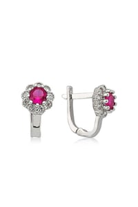 Gümüş Pembe Taşlı Çiçek Küpe  EA1080006MR