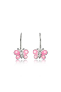 Gümüş Sallantılı Pembe Kelebek Çocuk Küpesi  T6534MR